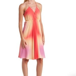 NEW $345 Nicole Miller silk dress orange ombré pink sleeveless size small 4 6